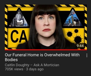 A screen grab of the Ask a Mortician video .